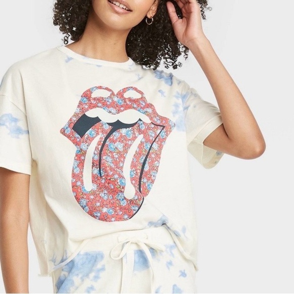 Rolling Stones Tie Dye Crop Tee Large 100% cotton